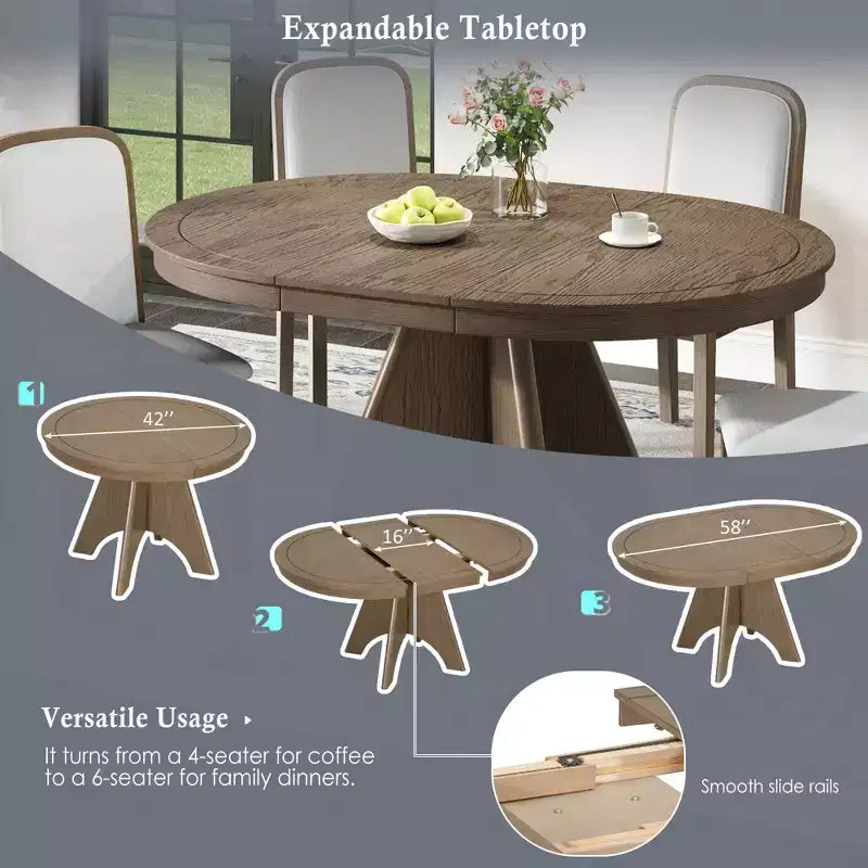 Ensemble de salle à manger extensible vintage Oliver de GDFStudio pour 4 à 6 personnes avec table style ferme de 42 à 58 po et chaises rembourrées