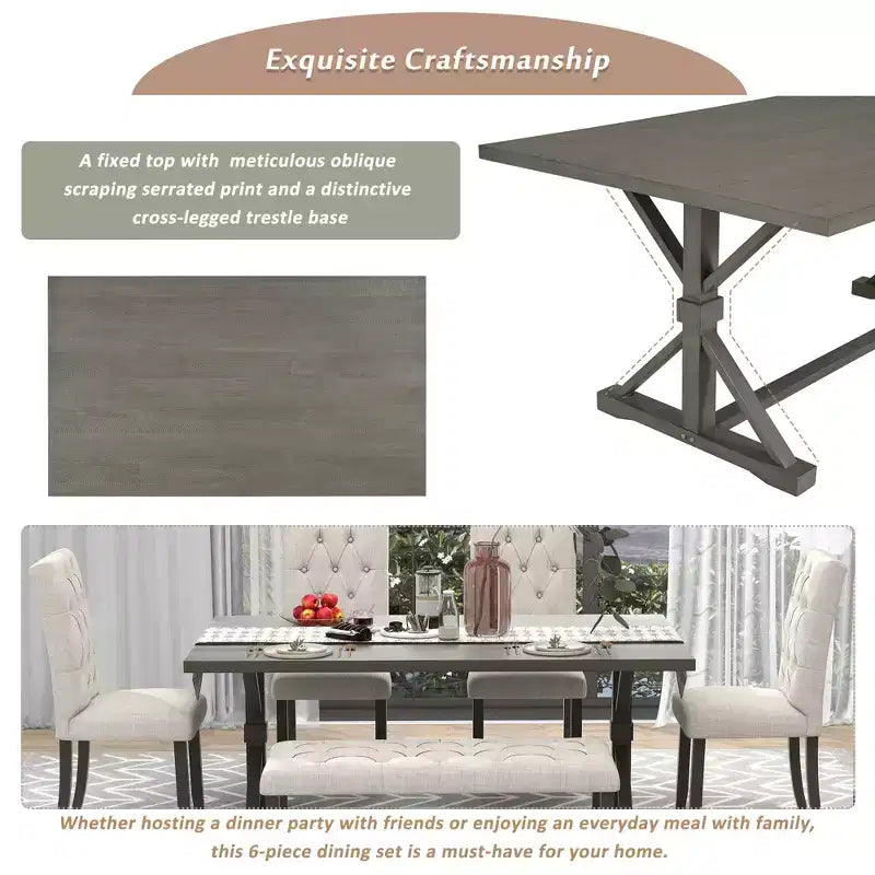Ensemble de salle à manger extensible vintage Oliver de GDFStudio pour 4 à 6 personnes avec table style ferme de 42 à 58 po et chaises rembourrées