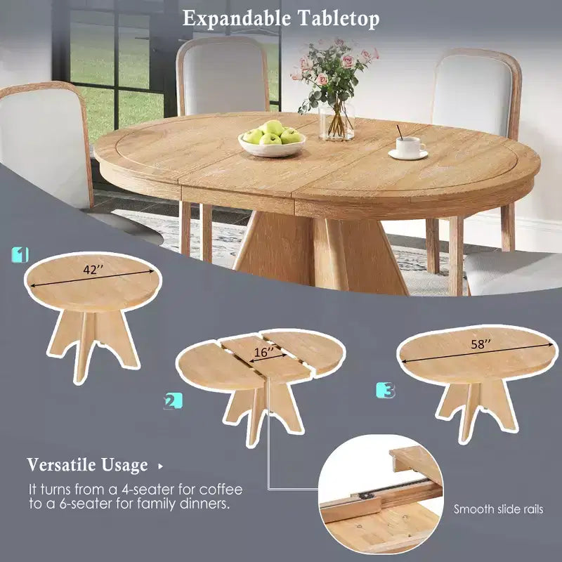 Ensemble de salle à manger extensible vintage Oliver de GDFStudio pour 4 à 6 personnes avec table style ferme de 42 à 58 po et chaises rembourrées
