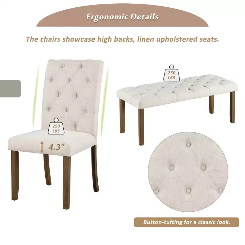 Ensemble de salle à manger extensible vintage Oliver de GDFStudio pour 4 à 6 personnes avec table style ferme de 42 à 58 po et chaises rembourrées