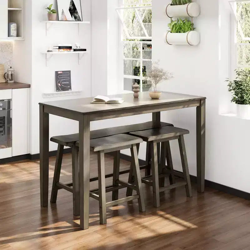 Captiva Designs Ensemble de salle à manger 4 pièces en bois avec table à manger rectangulaire, tabourets et banc
