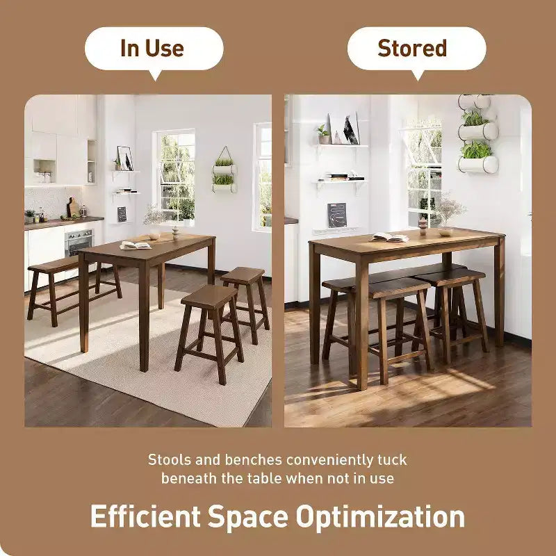 Captiva Designs Ensemble de salle à manger 4 pièces en bois avec table à manger rectangulaire, tabourets et banc