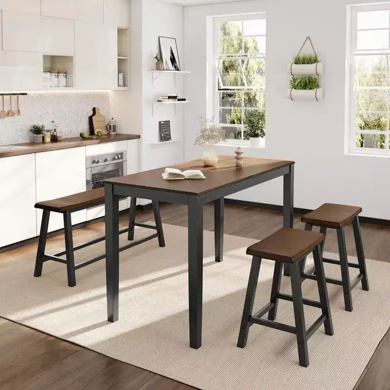 Captiva Designs Ensemble de salle à manger 4 pièces en bois avec table à manger rectangulaire, tabourets et banc
