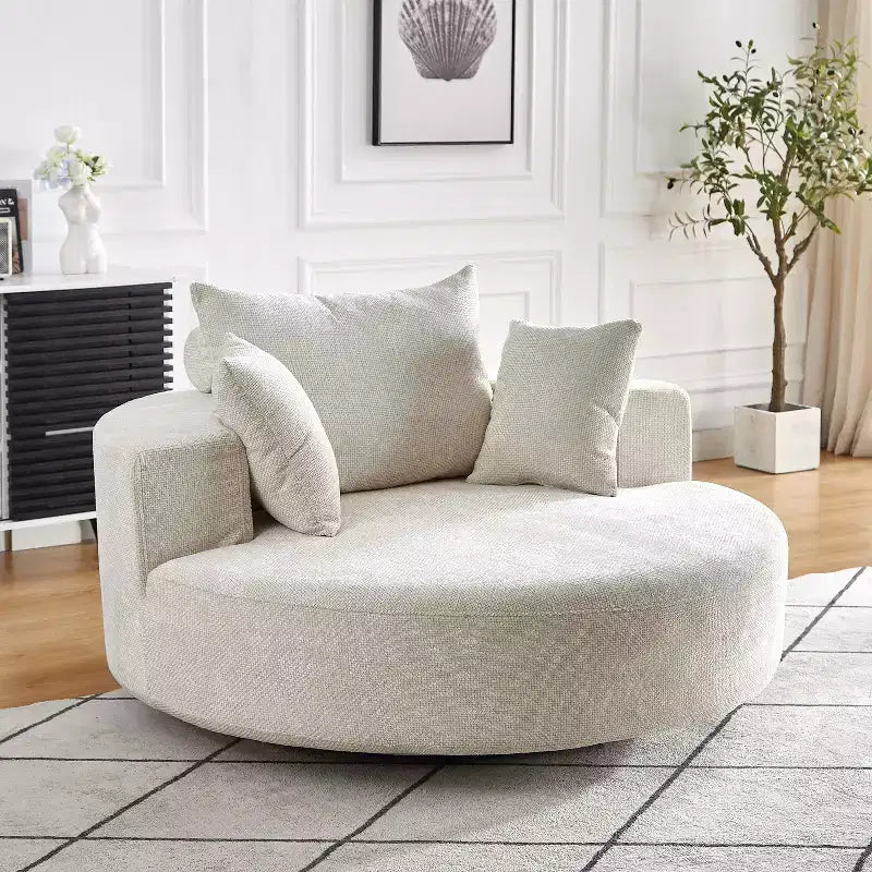 Fauteuil pivotant simple en mousse et chenille noire de 55 pouces pour salon, chambre, salle de détente et salle de projection