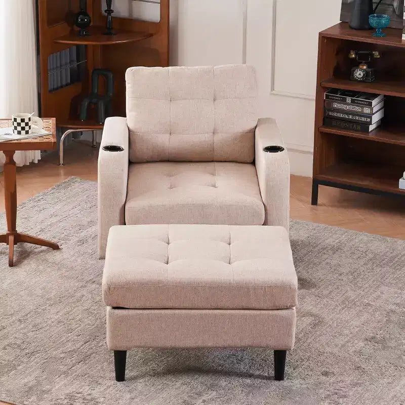 Ensemble fauteuil rembourré capitonné moderne et pouf de rangement GDFStudio Brooke