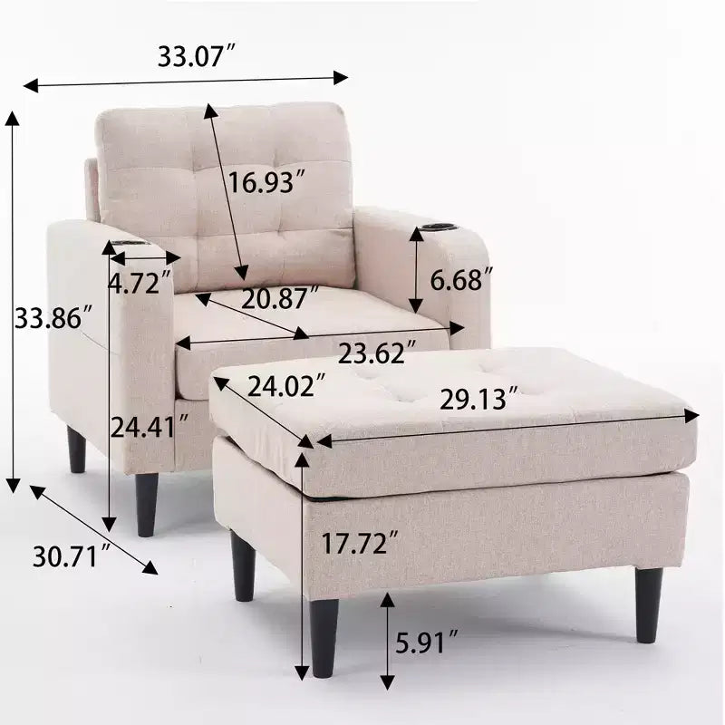 Ensemble fauteuil rembourré capitonné moderne et pouf de rangement GDFStudio Brooke