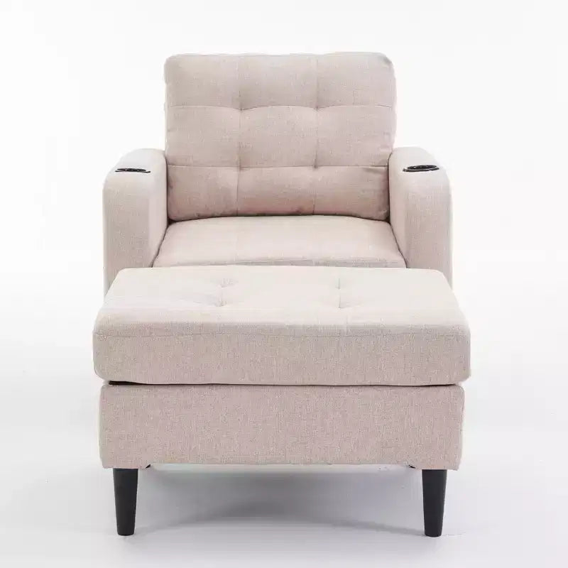Ensemble fauteuil rembourré capitonné moderne et pouf de rangement GDFStudio Brooke