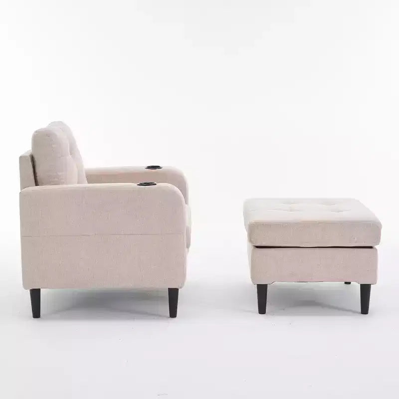 Ensemble fauteuil rembourré capitonné moderne et pouf de rangement GDFStudio Brooke