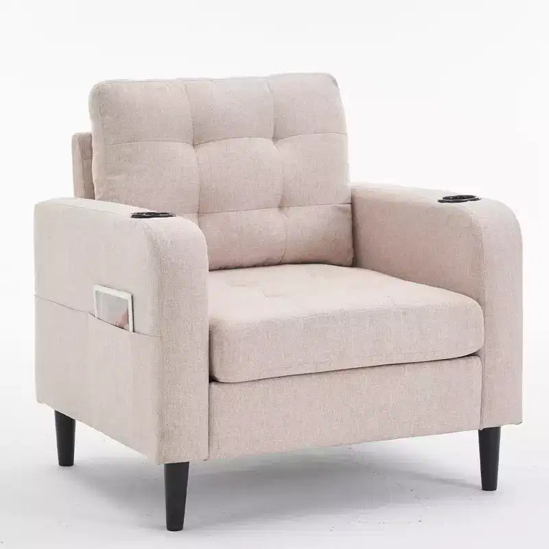 Ensemble fauteuil rembourré capitonné moderne et pouf de rangement GDFStudio Brooke