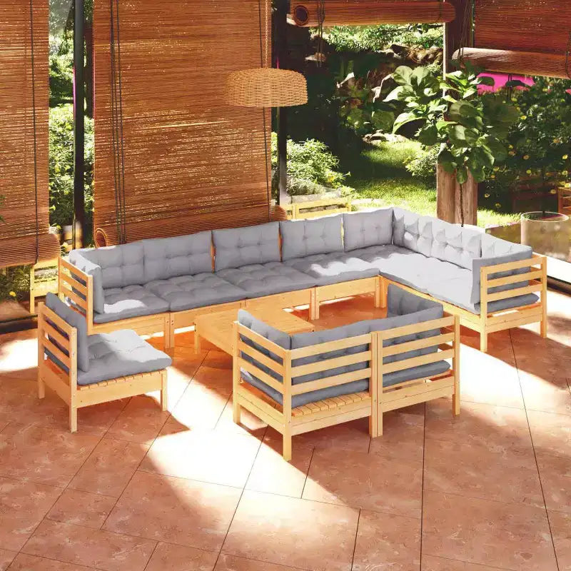 vidaXL Salon de jardin avec coussins gris et bois naturel
