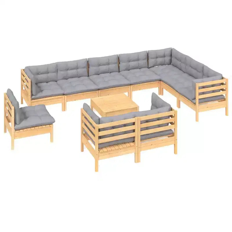 vidaXL Salon de jardin avec coussins gris et bois naturel