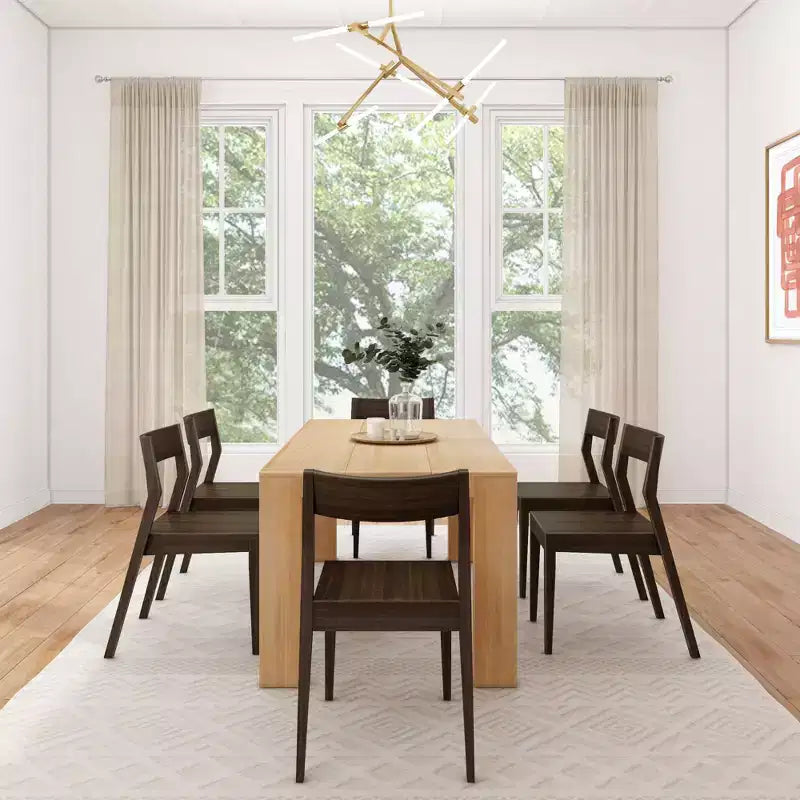 Ensemble Table à Manger Moderne Planche et Poutre 72 en Bois Massif, + 6 Chaises Noyer