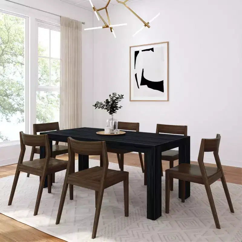 Ensemble Table à Manger Moderne Planche et Poutre 72 en Bois Massif, + 6 Chaises Noyer