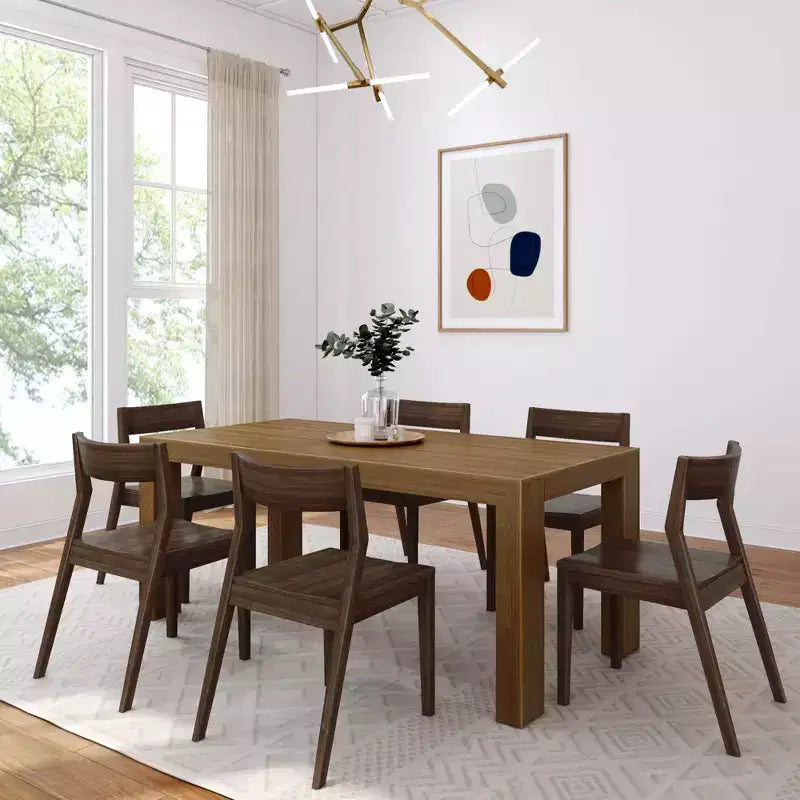 Ensemble Table à Manger Moderne Planche et Poutre 72 en Bois Massif, + 6 Chaises Noyer