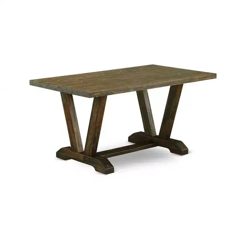 Table de salle à manger HomeStock 5 pièces en bois massif finition jacobine vieillie avec 4 chaises rembourrées