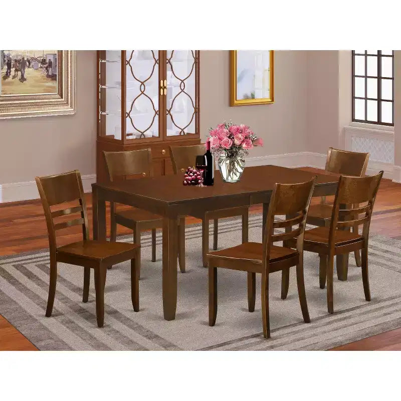 Ensemble de salle à manger rectangulaire - Ensemble table et chaises 7 pièces - Fini espresso - Table à rallonge - Chaises de salle à manger en bois