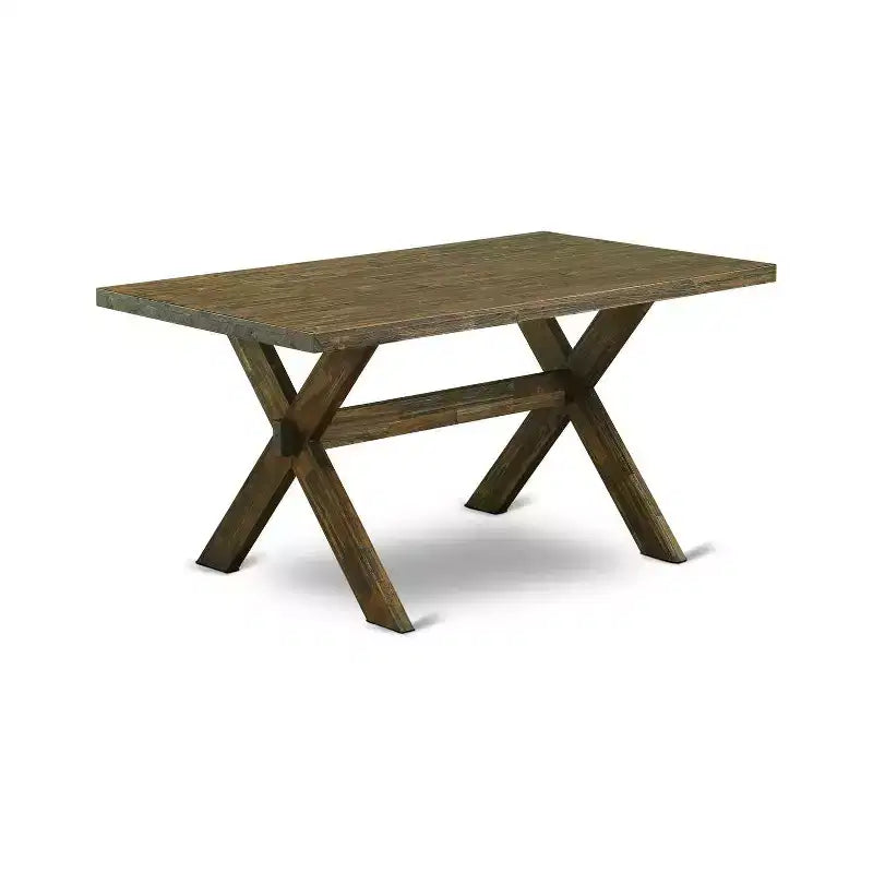 HomeStock Ensemble de salle à manger 5 pièces en bois massif finition jacobine vieillie avec table rectangulaire et 4 chaises rembourrées