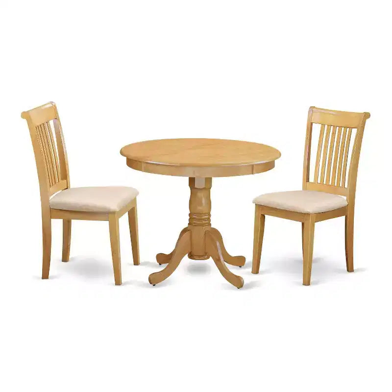Kitchen Table Set 3pc Dining Table & Chairs - Round Table with 2 Side Chairs - Oak Finish