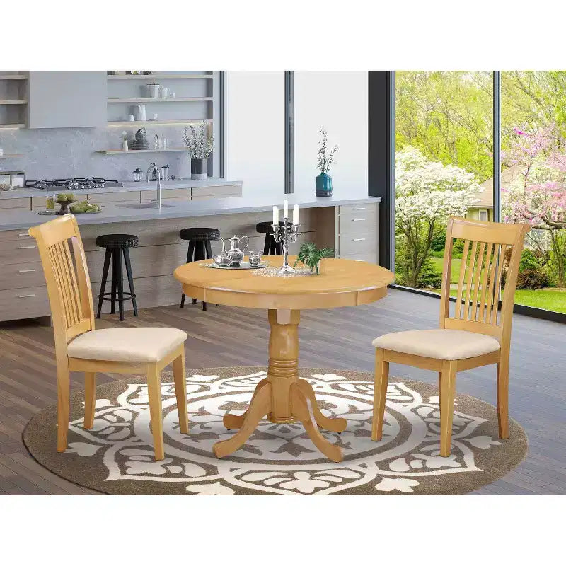 Ensemble Table et Chaises de Cuisine 3 Pièces - Table Ronde avec 2 Chaises d'Appoint - Finition Chêne