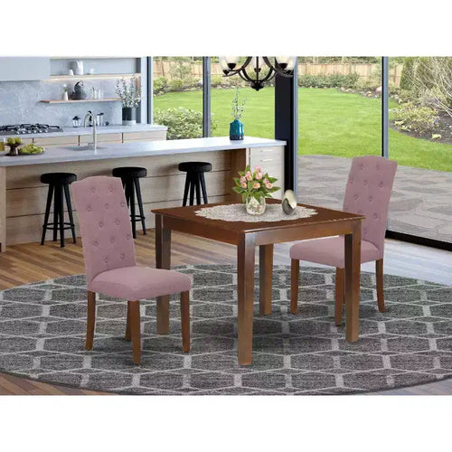 Ensemble de salle à manger 3 pièces - Table de cuisine carrée et 2 chaises Parsons - Fini acajou