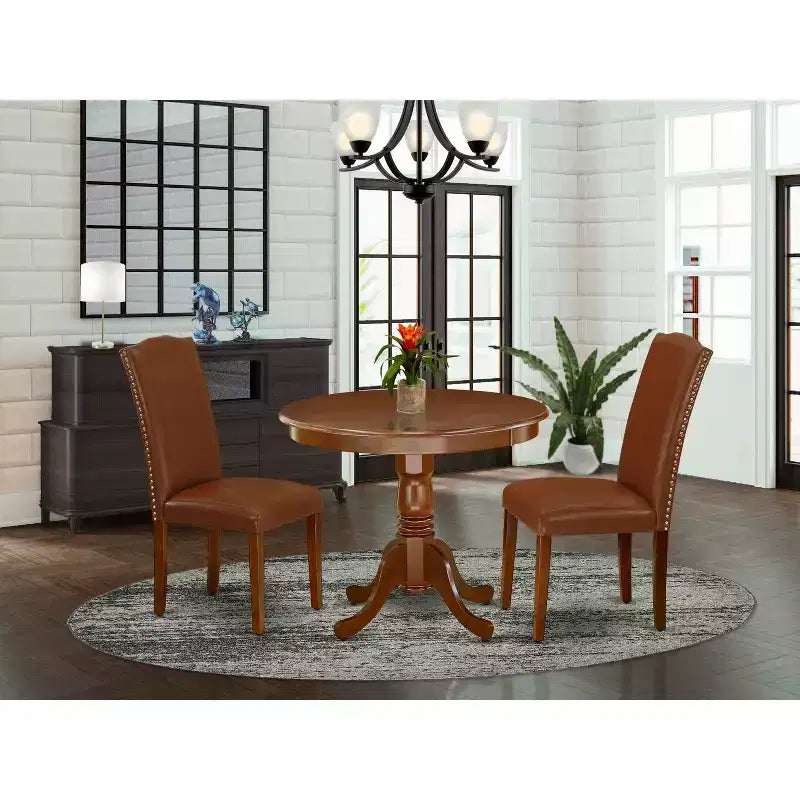 Ensemble table à manger ronde - Table de 36 pouces avec 2 chaises Parsons - Fini blanc lin