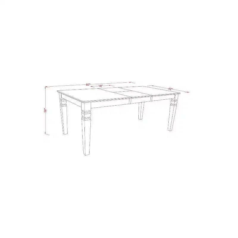 Ensemble de salle à manger HomeStock 5 pièces, table rectangulaire avec plateau en bois massif au fini babeurre et cerisier, 4 chaises à dossier à barreaux et rallonge papillon