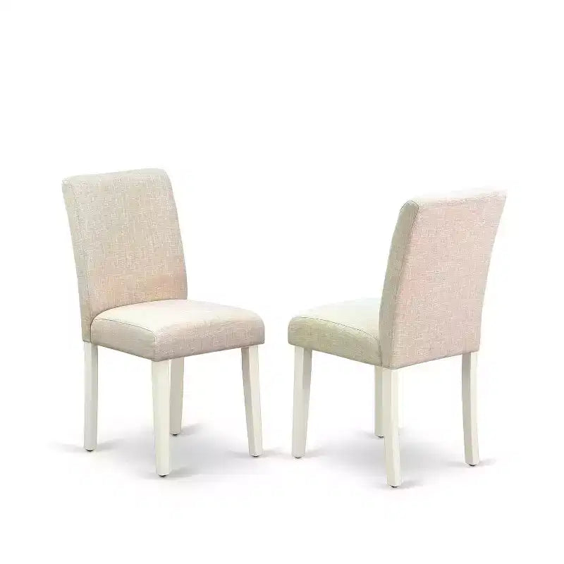 Ensemble de table de cuisine carrée avec chaises - Table de salle à manger de 91 cm et 2 chaises Parson - Pieds blanc lin, tissu beige clair