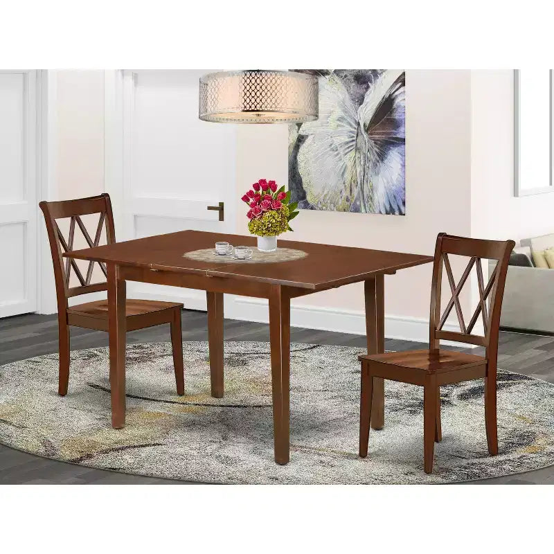 Ensemble de salle à manger rectangulaire - Table de 122-152 cm avec rallonge et 2 chaises - Ensemble de salle à manger de cuisine en bois dur