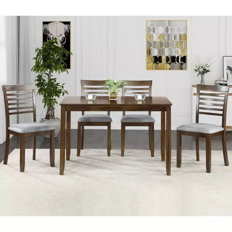 CLIHOME Ensemble de salle à manger moderne 5 pièces, table à manger rectangulaire en bois avec 4 chaises rembourrées pour cuisine, salle à manger