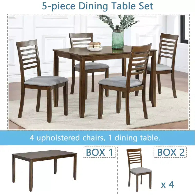 CLIHOME Ensemble de salle à manger moderne 5 pièces, table à manger rectangulaire en bois avec 4 chaises rembourrées pour cuisine, salle à manger