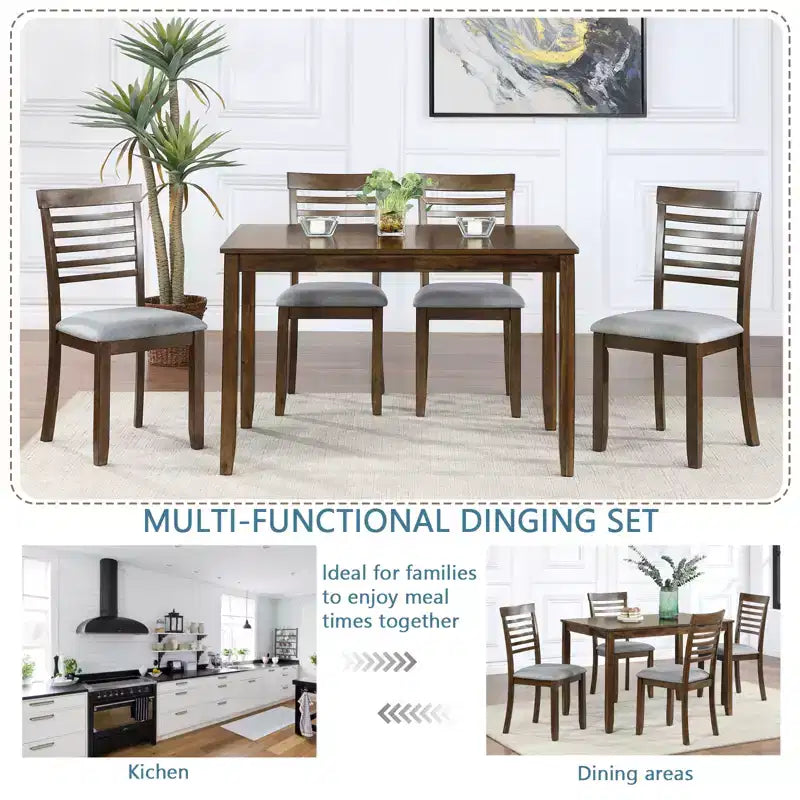 CLIHOME Ensemble de salle à manger moderne 5 pièces, table à manger rectangulaire en bois avec 4 chaises rembourrées pour cuisine, salle à manger