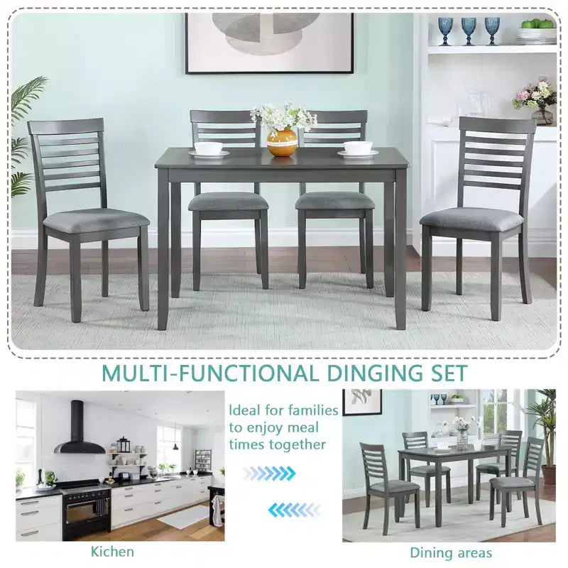 CLIHOME Ensemble de salle à manger moderne 5 pièces, table à manger rectangulaire en bois avec 4 chaises rembourrées pour cuisine, salle à manger