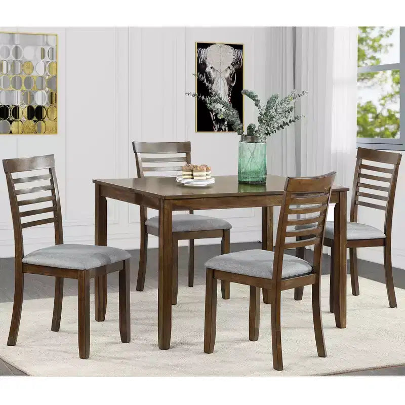 CLIHOME Ensemble de salle à manger moderne 5 pièces, table à manger rectangulaire en bois avec 4 chaises rembourrées pour cuisine, salle à manger