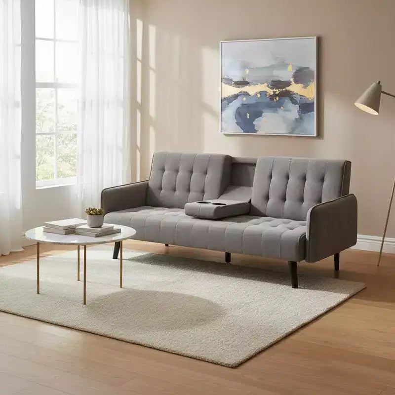 Canapé-lit convertible Homy Casa avec porte-gobelet et table rabattable, pour salon