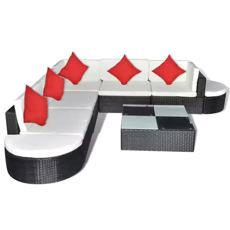 vidaXL Salon de jardin 8 pièces avec coussins résine tressée noir