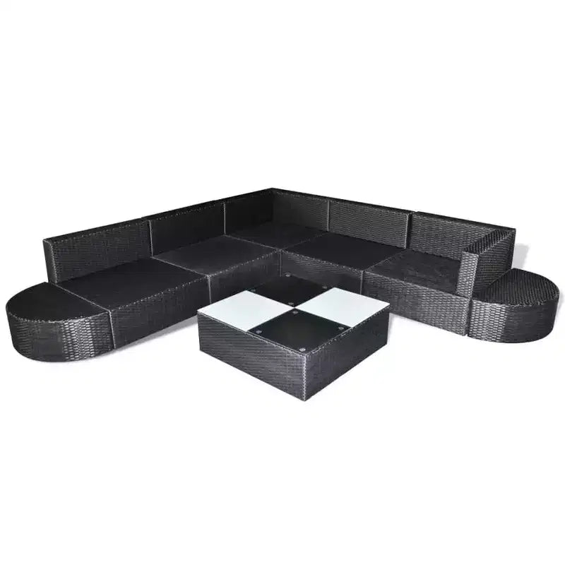 vidaXL Salon de jardin 8 pièces avec coussins résine tressée noir