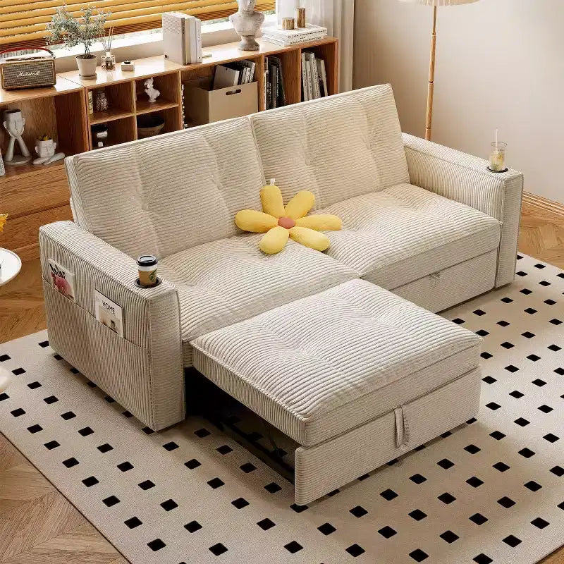 Canapé-lit convertible 73 po avec polyester de velours côtelé, causeuse inclinable pour salon, chambre d'amis ou appartement-Panipeachy