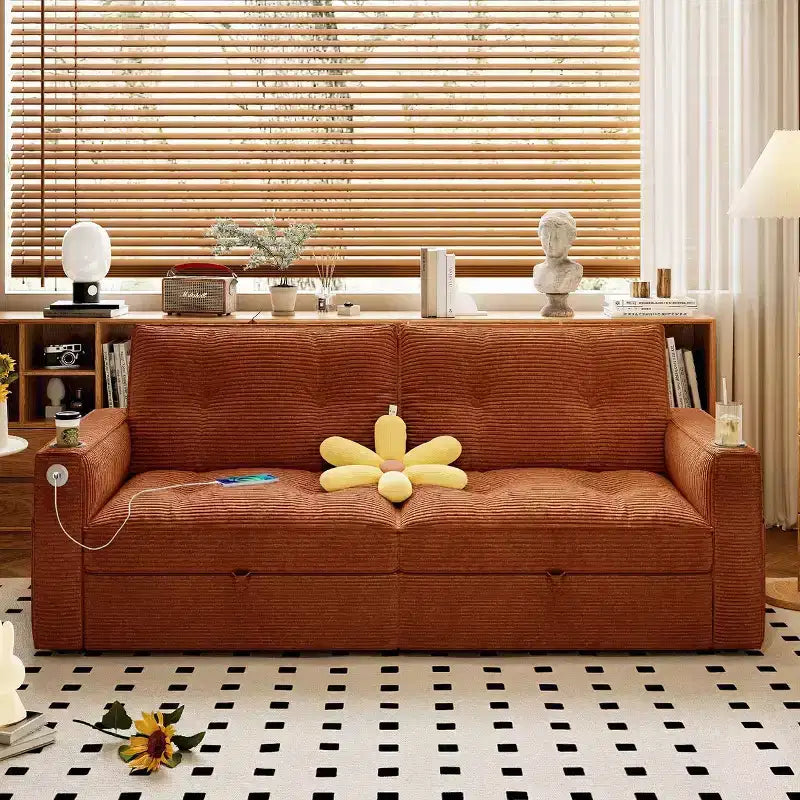 Canapé-lit convertible 73 po avec polyester de velours côtelé, causeuse inclinable pour salon, chambre d'amis ou appartement-Panipeachy