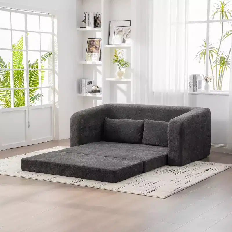 Canapé convertible 2 en 1 moderne avec oreillers, canapé-lit pliant en chenille pour salon ou chambre d'amis - Panipeachy