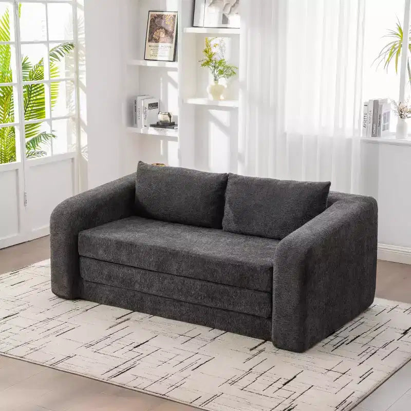 Canapé convertible 2 en 1 moderne avec oreillers, canapé-lit pliant en chenille pour salon ou chambre d'amis - Panipeachy