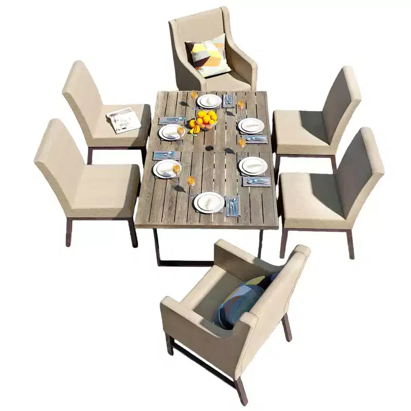 Ensemble de mobilier de cuisine 7 pièces Captiva Designs avec table à manger aspect bois et chaises en métal rembourrées