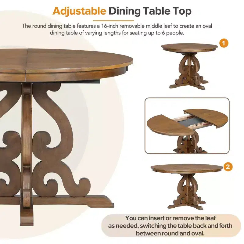 Ensemble de table de cuisine style ferme pour 4 personnes, table à manger ronde extensible en bois et 4 chaises rembourrées, ensemble de salle à manger rétro pour cuisine