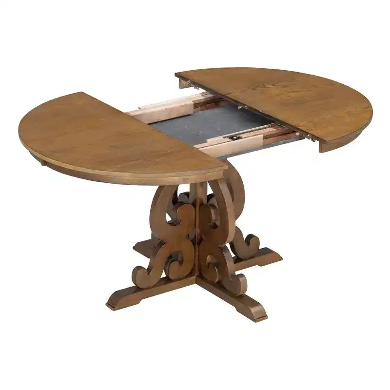 Ensemble de table de cuisine style ferme pour 4 personnes, table à manger ronde extensible en bois et 4 chaises rembourrées, ensemble de salle à manger rétro pour cuisine