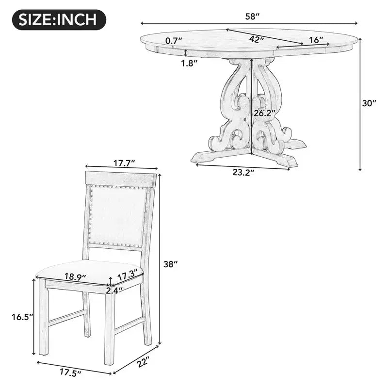 Ensemble de table de cuisine style ferme pour 4 personnes, table à manger ronde extensible en bois et 4 chaises rembourrées, ensemble de salle à manger rétro pour cuisine