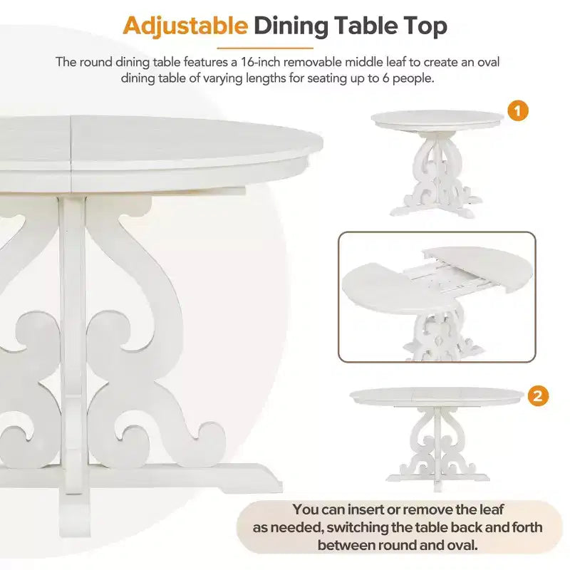 Ensemble de table de cuisine style ferme pour 4 personnes, table à manger ronde extensible en bois et 4 chaises rembourrées, ensemble de salle à manger rétro pour cuisine
