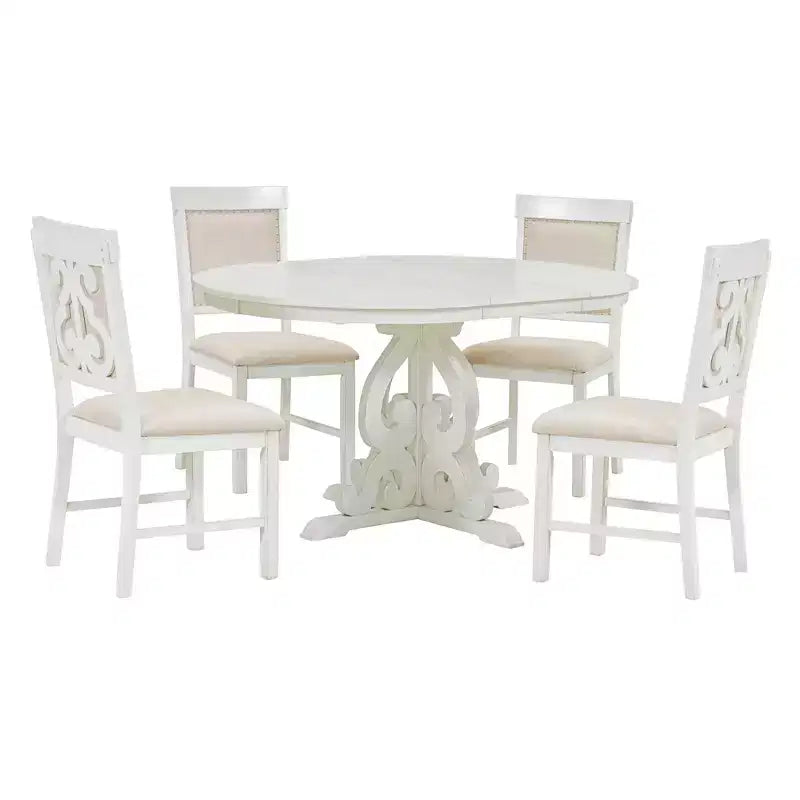 Ensemble de table de cuisine style ferme pour 4 personnes, table à manger ronde extensible en bois et 4 chaises rembourrées, ensemble de salle à manger rétro pour cuisine