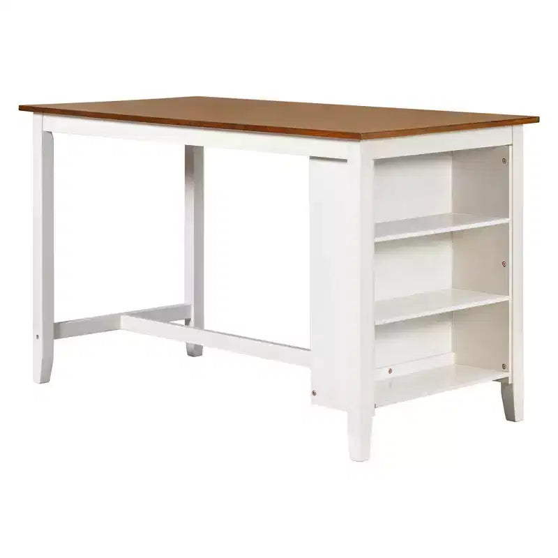 Ensemble de salle à manger à hauteur de comptoir pour 4 personnes, table de bar en bois avec étagère de rangement et 2 tabourets et 2 chaises pour petits espaces