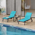 CuisinSmart Patio Chaise Lounge Chairs with Side Table Set of 3, Outdoor Lounge Chairs with Wheels, Adjustable Backrest Poolside Loungers