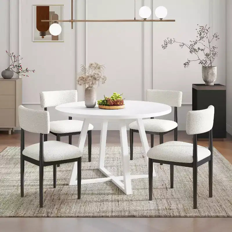 Ensemble de salle à manger 5 pièces Roundhill Furniture Edo, table ronde à tréteaux et 4 chaises rembourrées