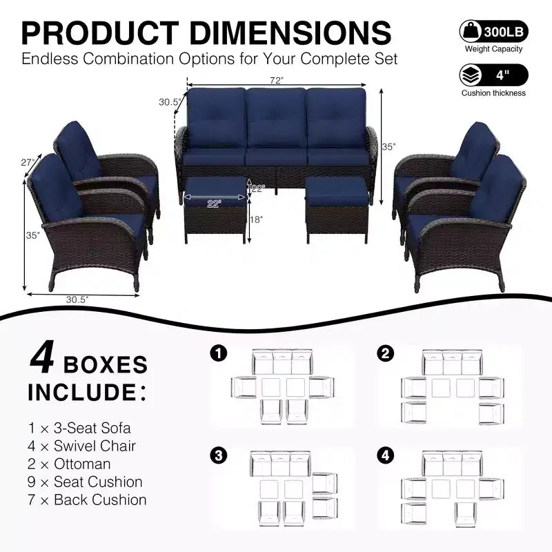 Ensemble de chaises pivotantes d'extérieur UPTIOT : 1 canapé, 4 chaises pivotantes, 2 poufs et conception tout temps
